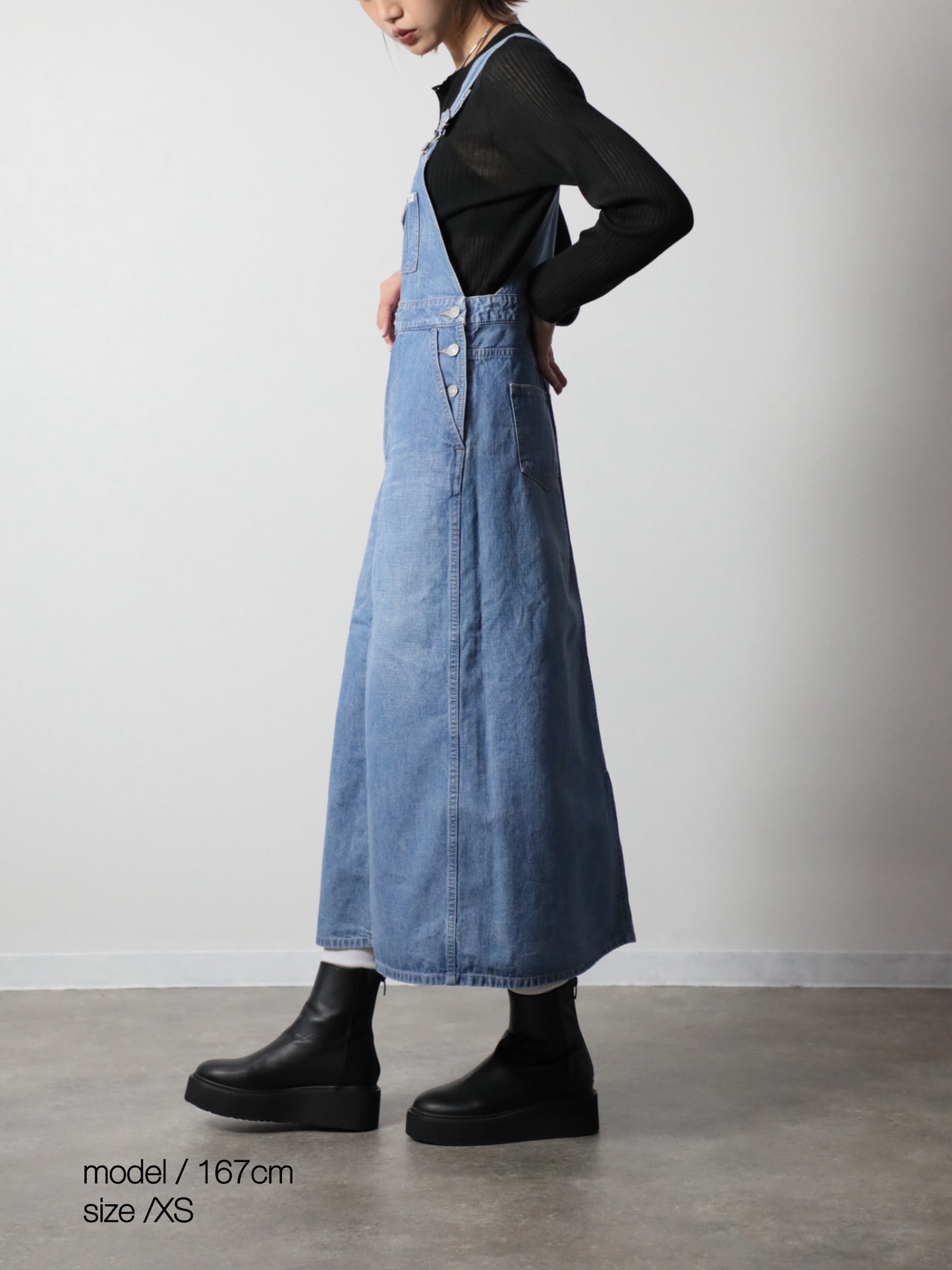デニムオーバーオールスカート　サロペット　ブリーチカラー　レディス