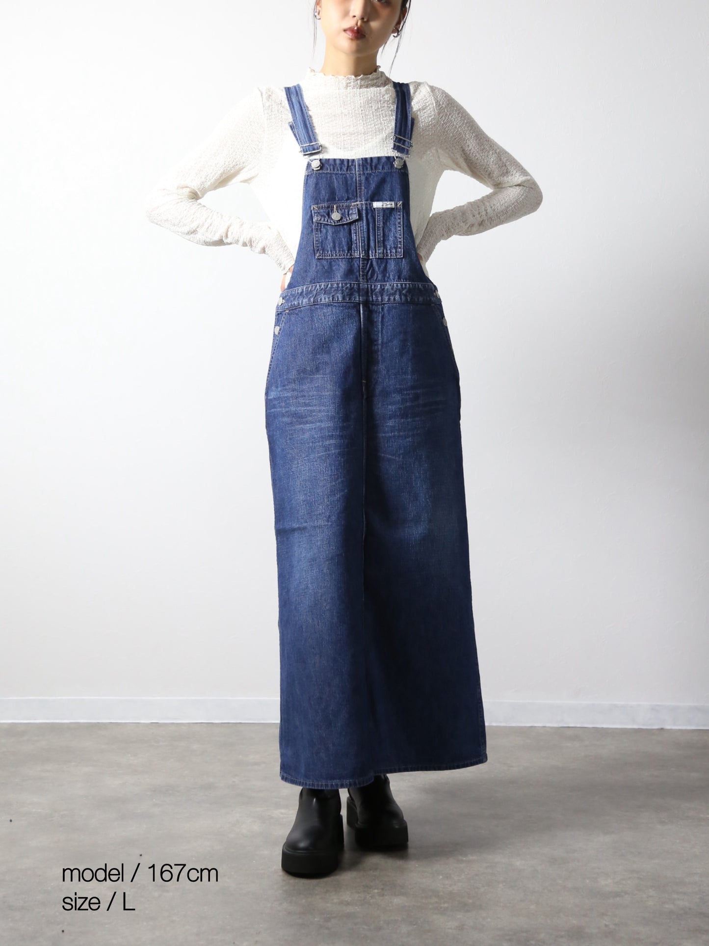 デニムオーバーオールスカート　サロペット　インディゴカラー　レディス