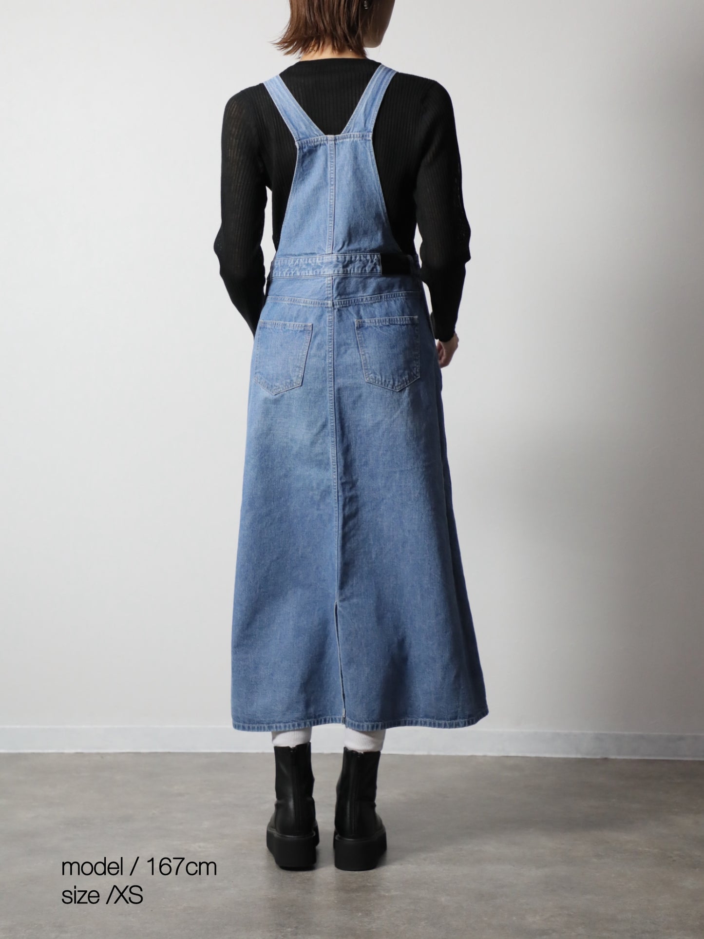 デニムオーバーオールスカート　サロペット　ブリーチカラー　レディス