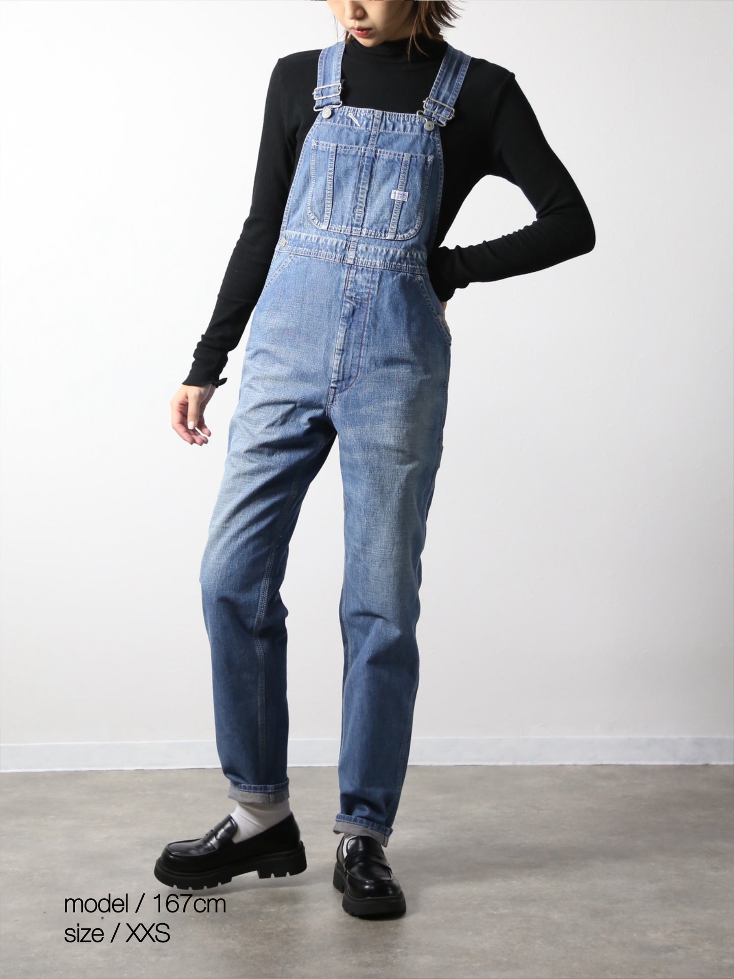デニムオーバーオール　サロペット　ブリーチカラー　ユニセックス