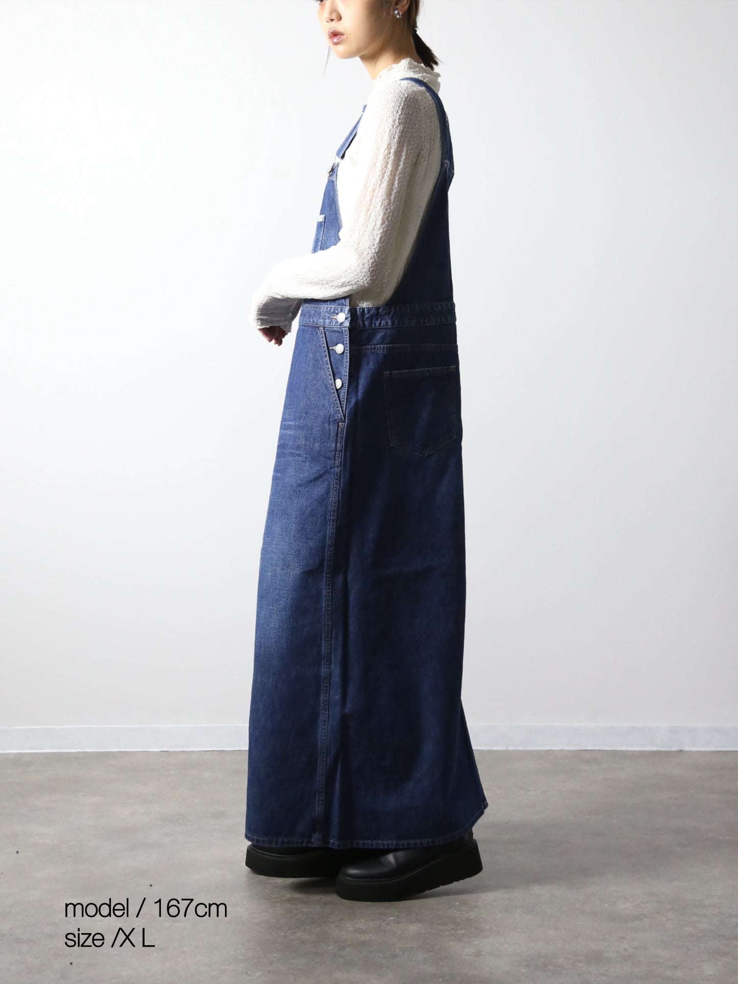 デニムオーバーオールスカート　サロペット　インディゴカラー　レディス