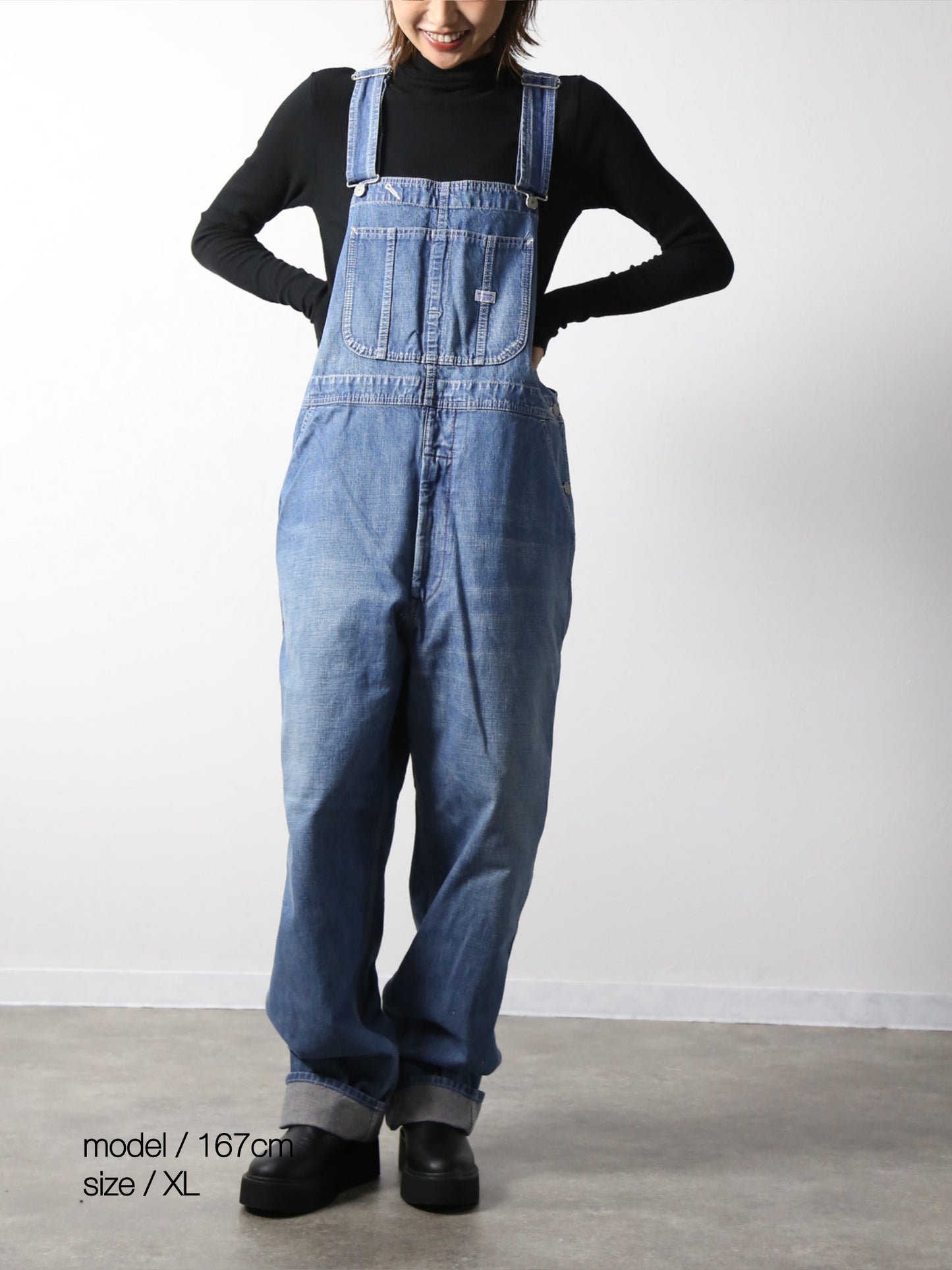 デニムオーバーオール　サロペット　ブリーチカラー　ユニセックス