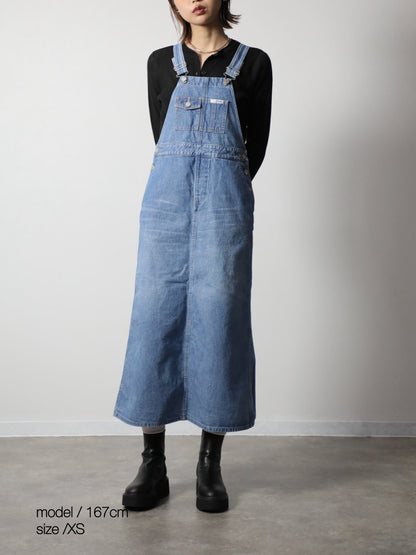 デニムオーバーオールスカート　サロペット　ブリーチカラー　レディス
